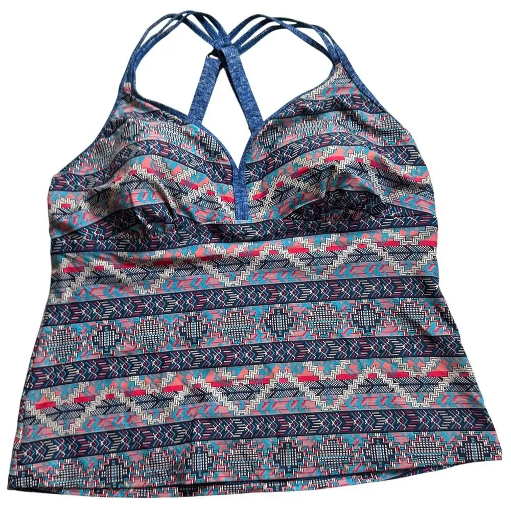 Canada Tankini Top Womens Large Blue Fair Isle Swim Coastal Vacation Resortwear